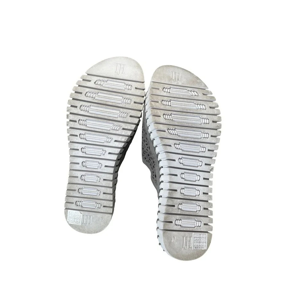 Ilse Jacobsen Tulip 3374 Grey Laser Cut Platform Slide Sandals Womens 37